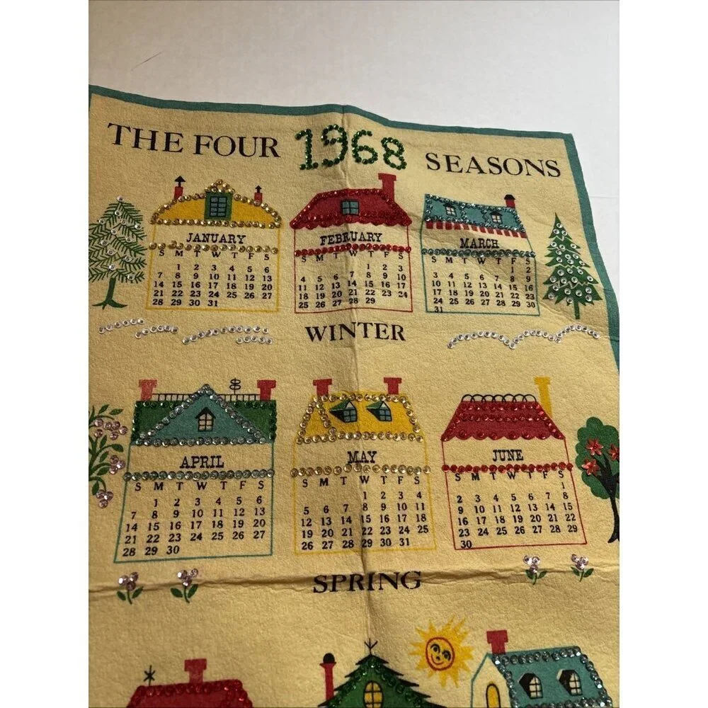 Vintage 1968 Sequin Calendar Four Seasons Excellent Condition